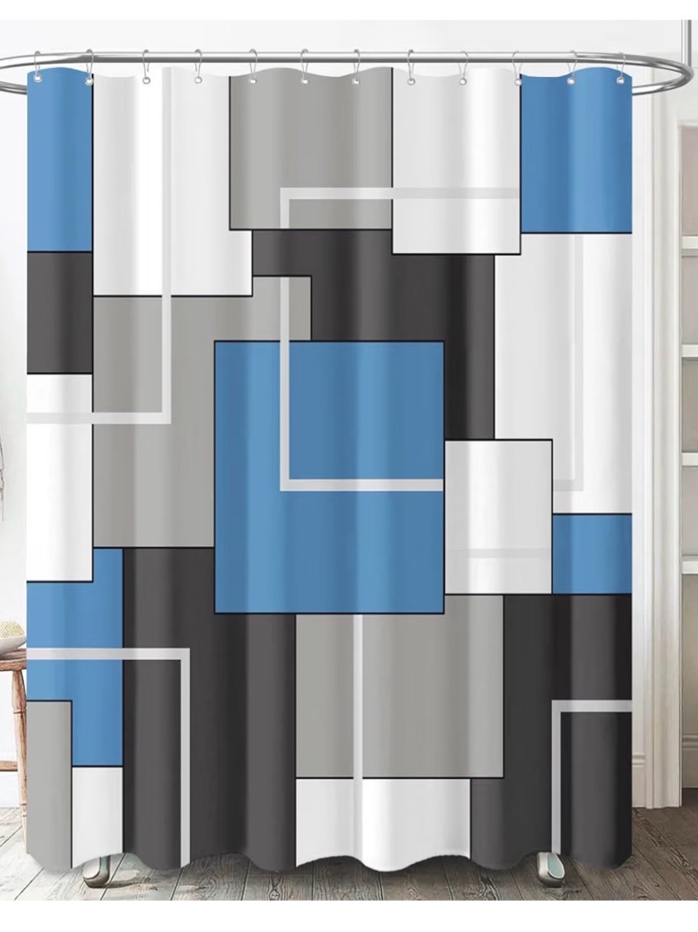 Geometric Blue & Gray Shower Curtain - Modern Home Bath